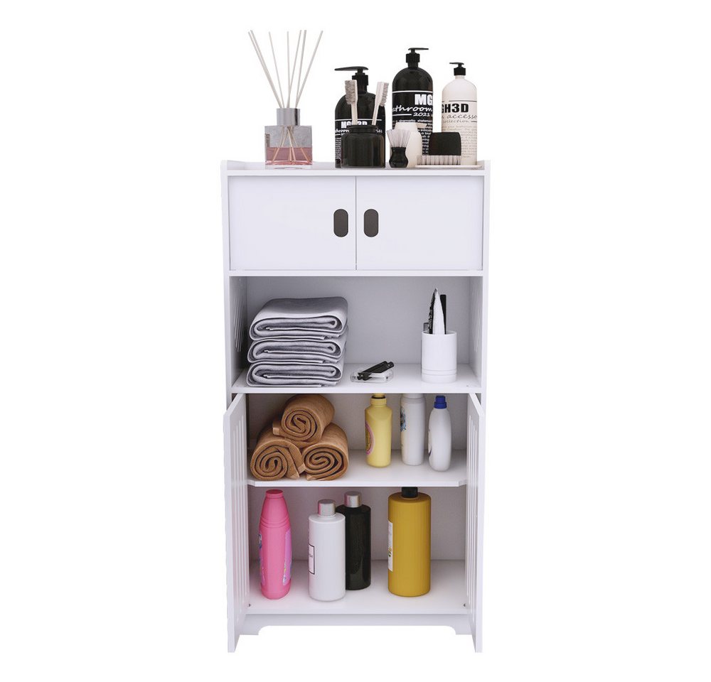 JEOBEST Badkommode Freistehende Bodenschränke, Beistellschrank, Aufbewahrungsschrank, Platzsparendes Badmöbel, Weiß 75x22x36cm