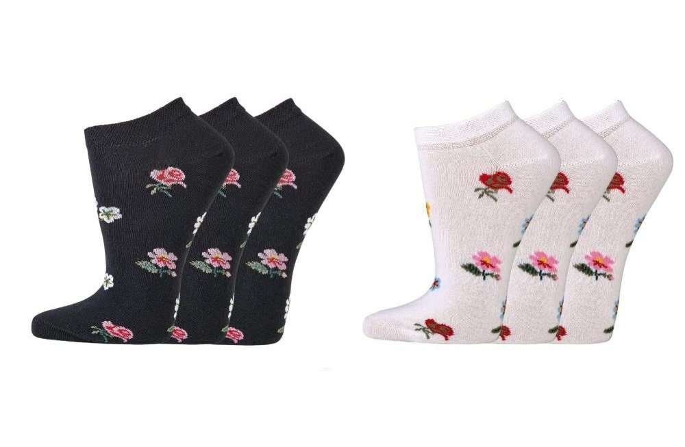 TippTexx 24 Sneakersocken 6 Paar kurze Damensocken, Damen Sneakersocken mit modischen Motiven