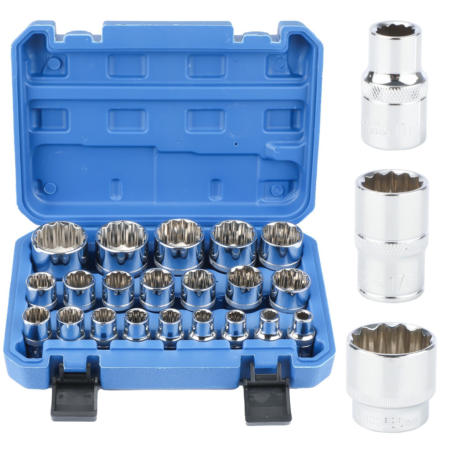 Bit- und Steckschlüsselset 21er Steckschlüssel Satz 1/2" Werkzeug 8-36mm Vielzahn Nuss Satz
