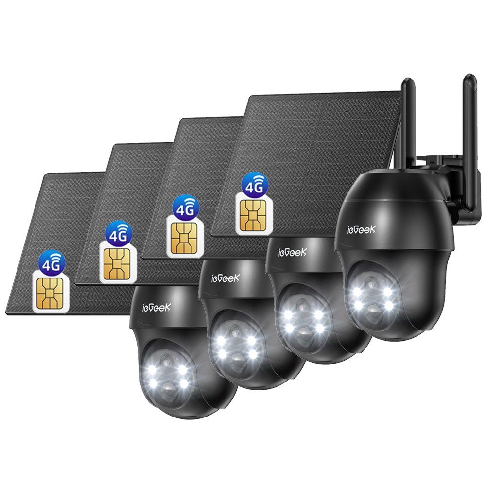 TWUFY Überwachungskamera 4G LTE überwachungskamera mit sim karte outdoor Solar Akku kamera (outdoor, Außenkamera, Außenbereich, Home,Schule,Geschäft,Wald,Farm,Campingbus,Straße, 2K 360° Kabellose Überwachung Farb/IR Nachtsicht IP66 Wasserdichte, 4-tlg., Außenkamera ohne WLAN PIR Erkennung App-Steuerung, Zwei-Wege-Audio PTZ Kabellos Kamera TF/Cloud-Speicher)
