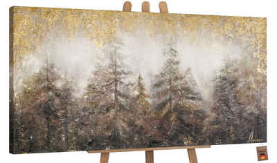 YS-Art Gemälde Morgen's im Wald, Landschaft, Baum Wald Tannen Leinwand Bild Handgemalt