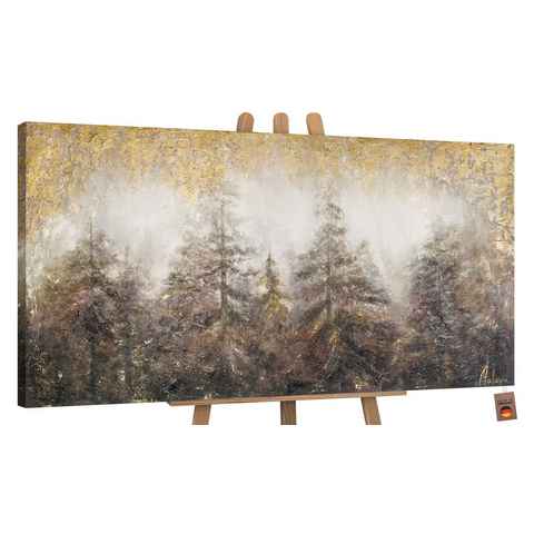 YS-Art Gemälde Morgen's im Wald, Landschaft, Baum Wald Tannen Leinwand Bild Handgemalt