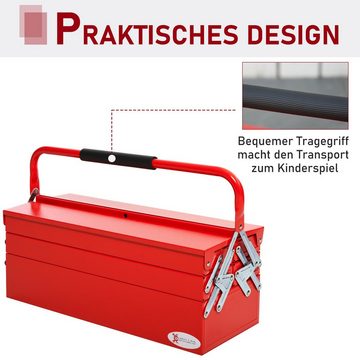 Durhand Werkzeugbox Werkzeugkasten (Set, 1 St., 1 Werkzeugkasten), 5 Fächer aufklappbar Stahl (SPCC) Rot 56 x 20 x 41 cm