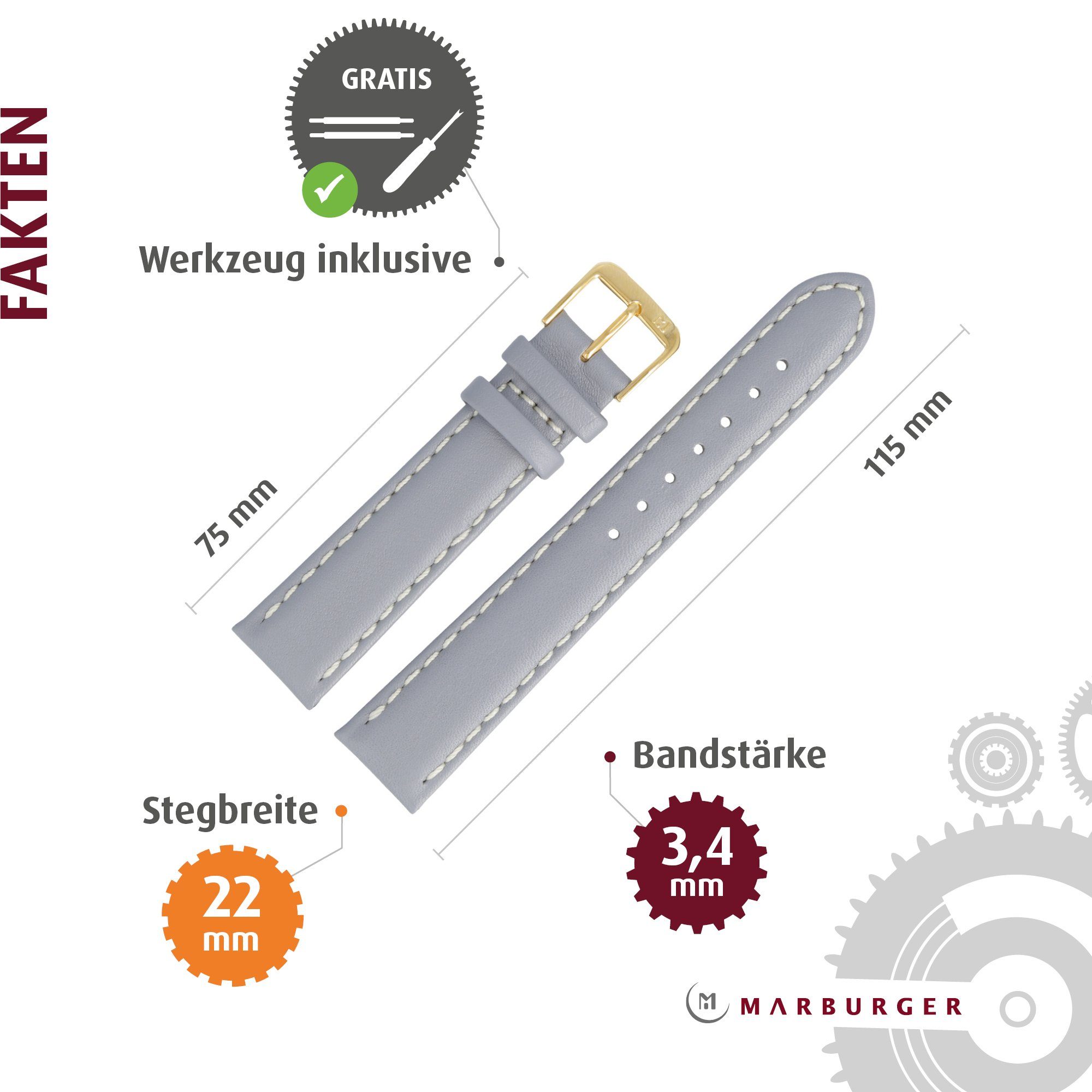 MARBURGER Uhrenarmband 22mm Leder