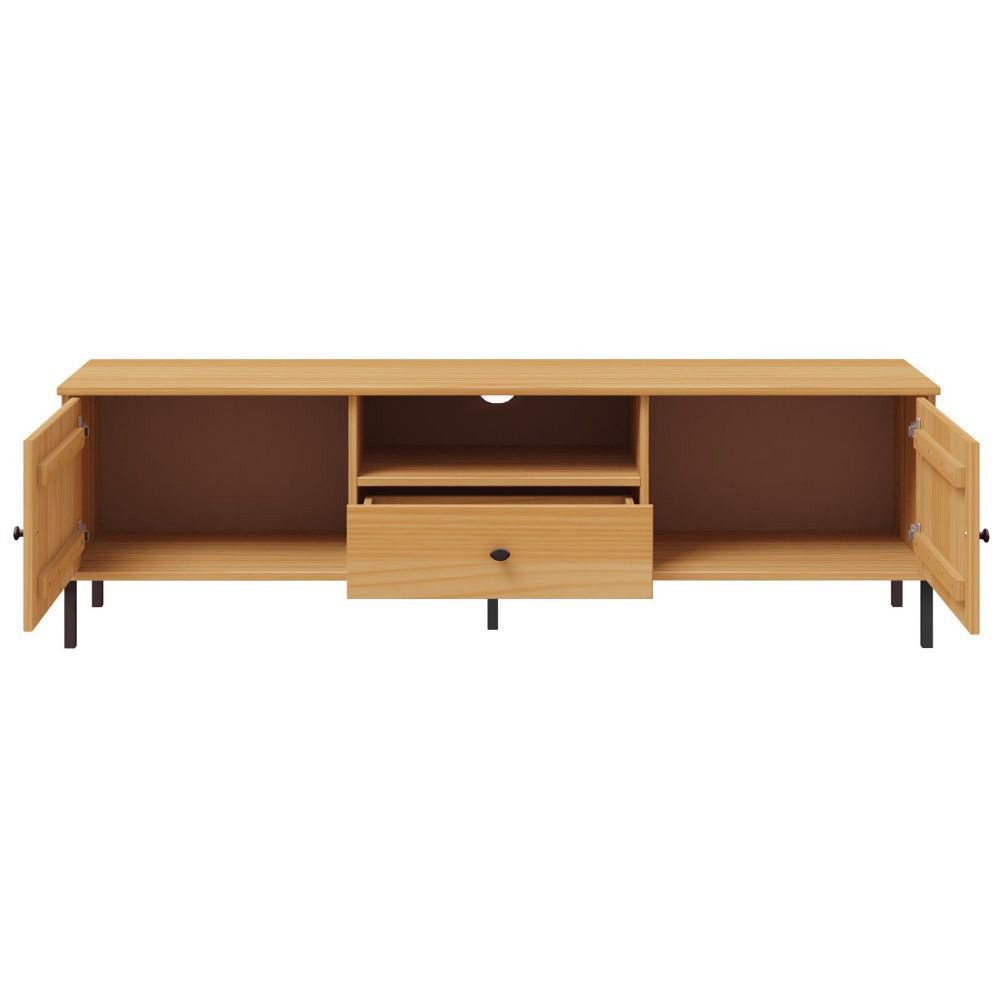 Lomadox Lowboard WILLOW-69, Kiefer massiv eichefarbig lackiert offenes Fach 158x47x40 cm