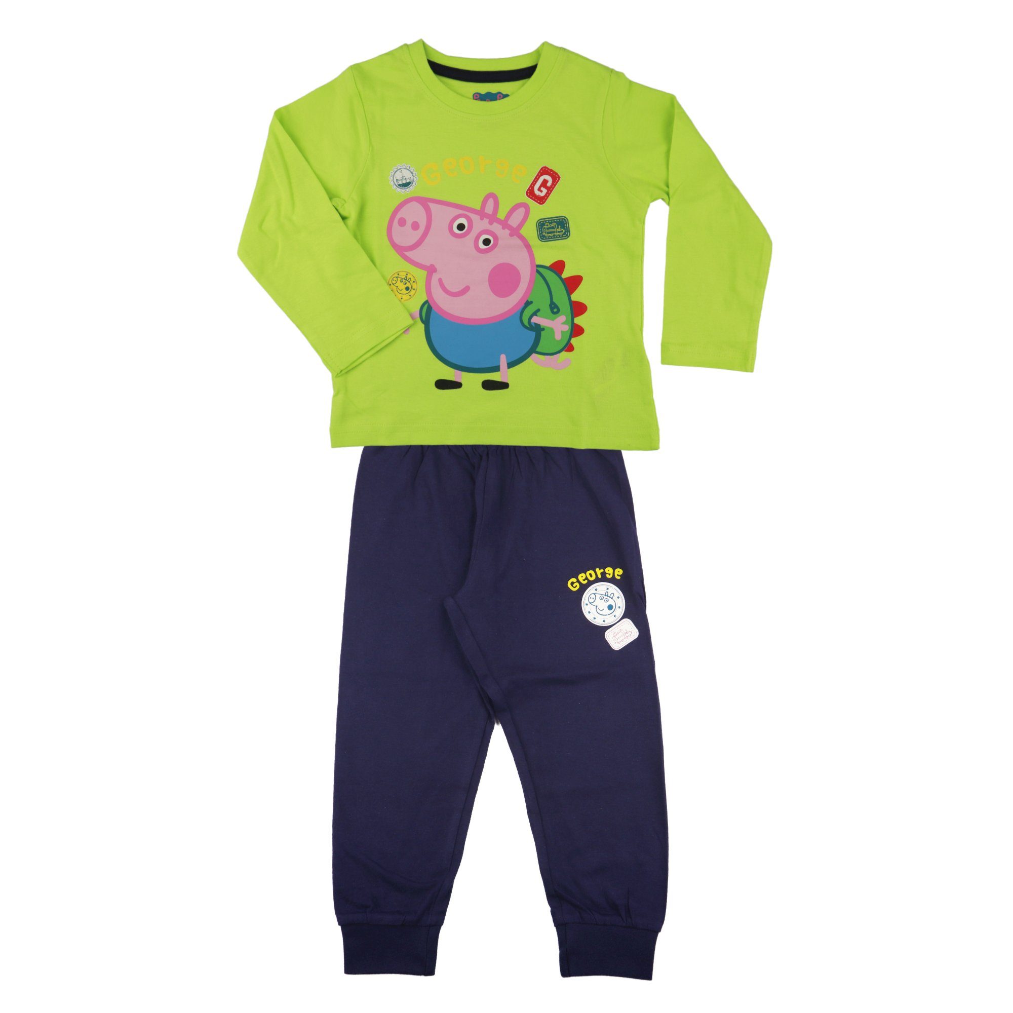Peppa Pig Schlafanzug Peppa Wutz George Jungen Kinder Pyjama Gr. 92 bis 116, 100% Baumwolle Grün