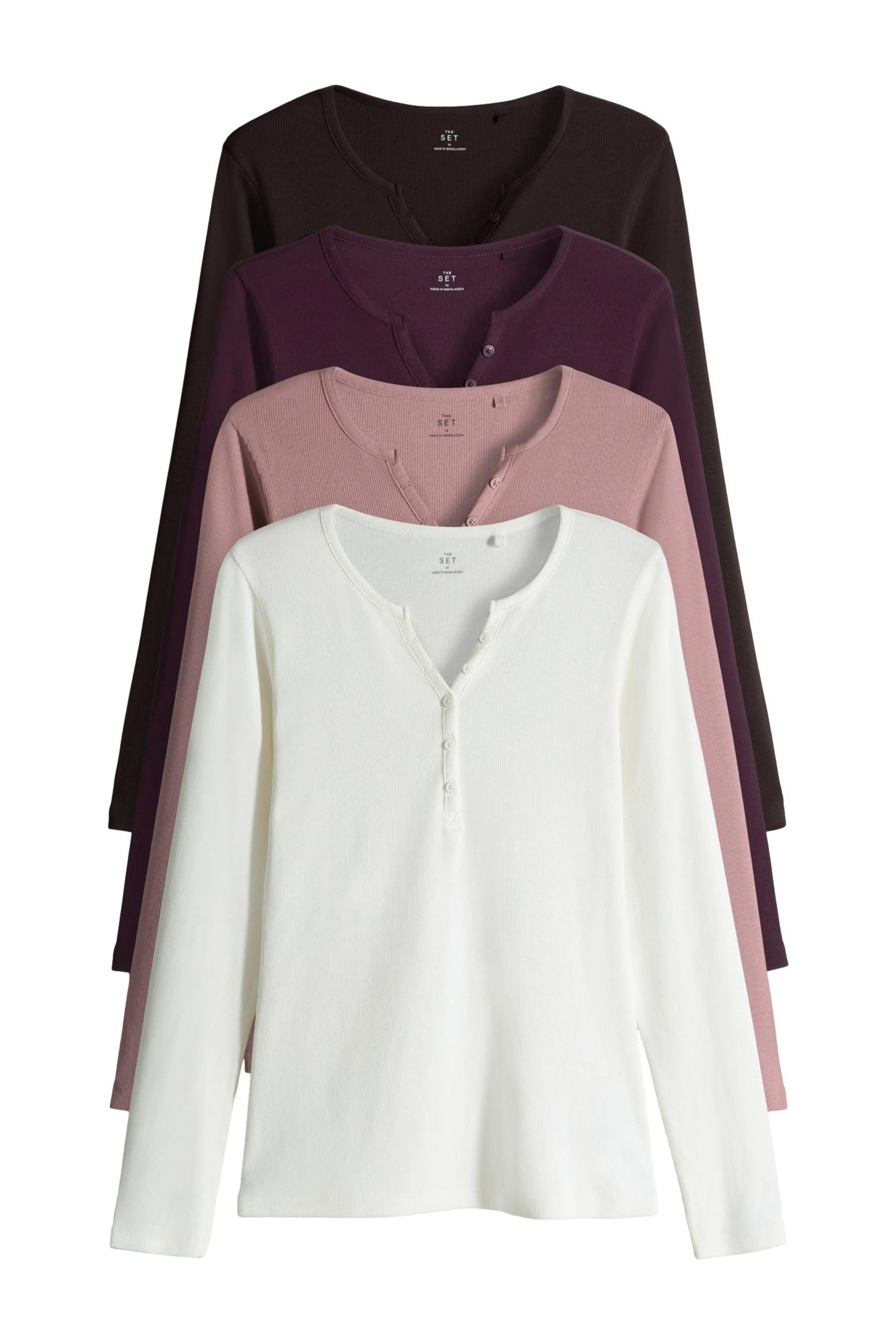 The Set Langarmshirt The Set gerippte Henley-Langarmshirts, 4er-Pack (4-tlg günstig online kaufen