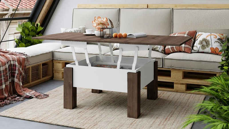 designimpex Couchtisch Design Couchtisch Tisch Oslo höhenverstellbar aufklappbar Esstisch
