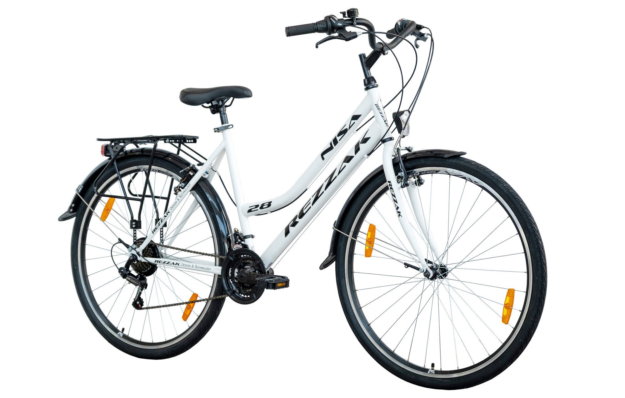 Rezzak Cityrad Damenfahrrad 28 Zoll Cityfahrrad mit 21-Gang Weiß Schwarz, 21 Gang Shimano, Kettenschaltung