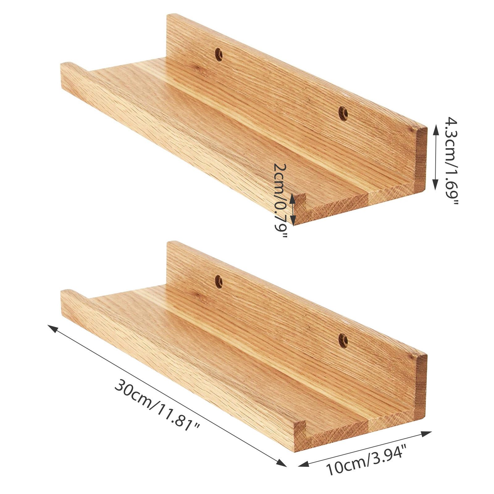 Youyijia Bilderleiste 30 cm Bilderleiste Holz Eiche Massiv, Wandregal Holz schwebend