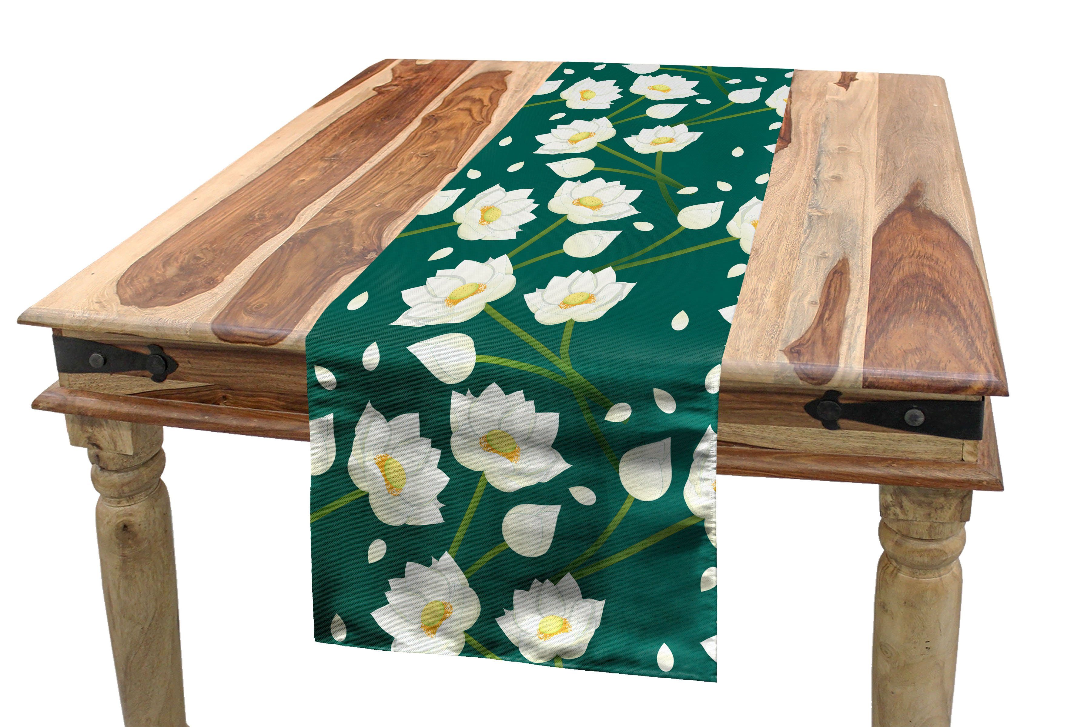 Abakuhaus Tischläufer Esszimmer Küche Rechteckiger Dekorativer Tischläufer, Blumen Lotus Blütenblätter und Stengel
