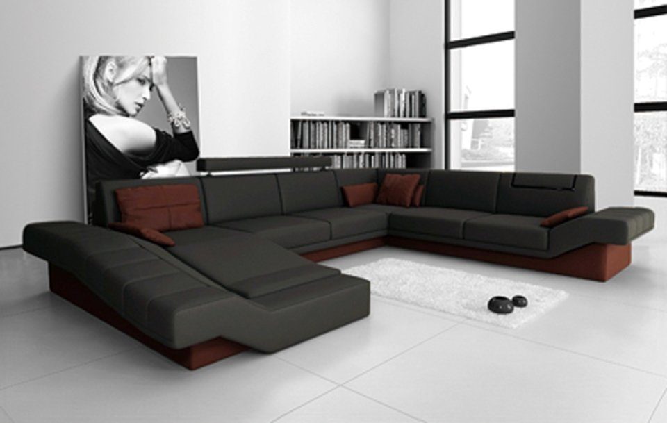 JVmoebel Ecksofa, Sofa Wohnlandschaft U Form Couch Ledersofa Polster Big XXL Design