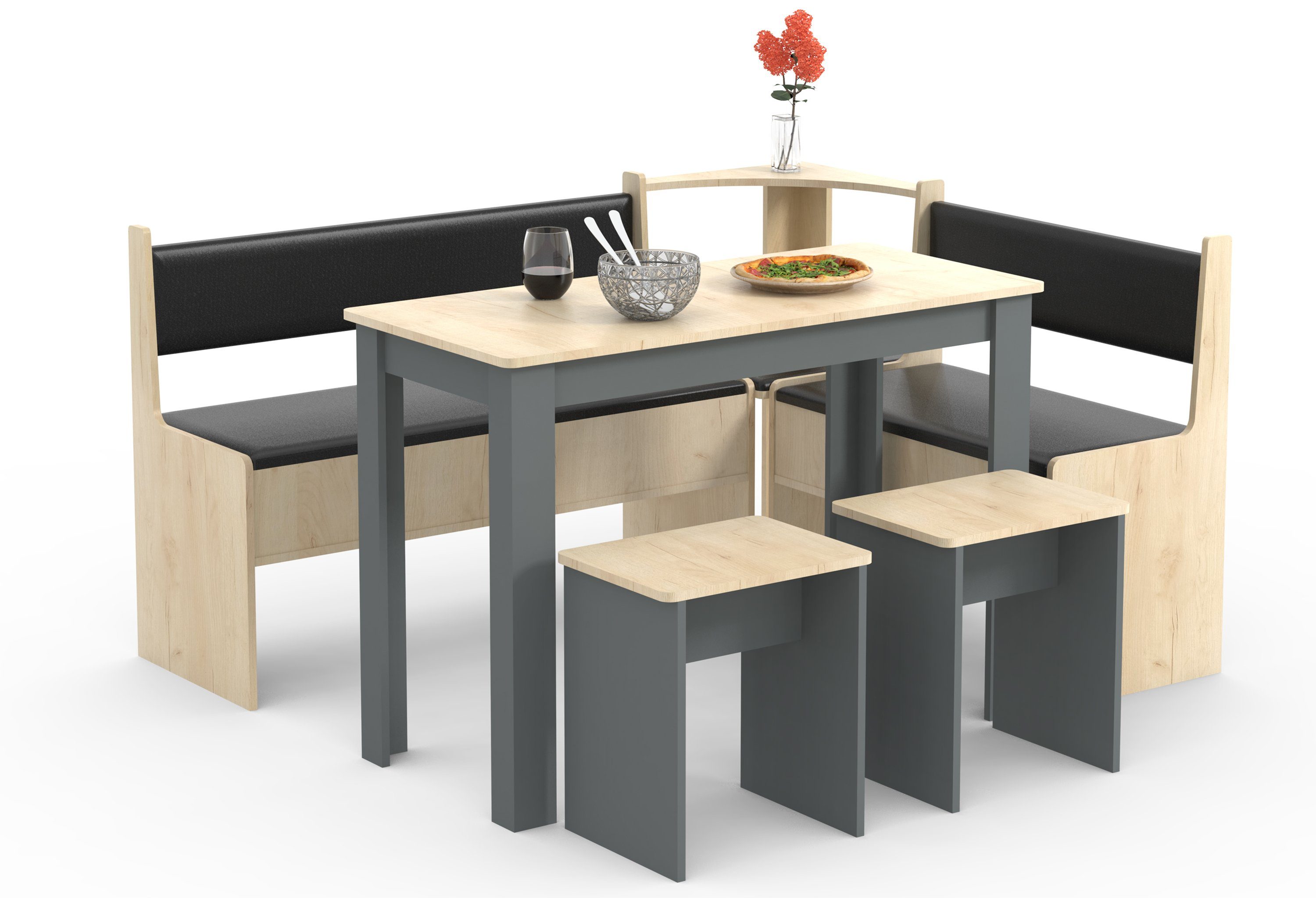 VCM Essgruppe Eckbankgruppe Sitzgruppe Esal Maxi, (Set, 6-tlg., 1x Esstisch 2x Hocker 2x Sitzbank)