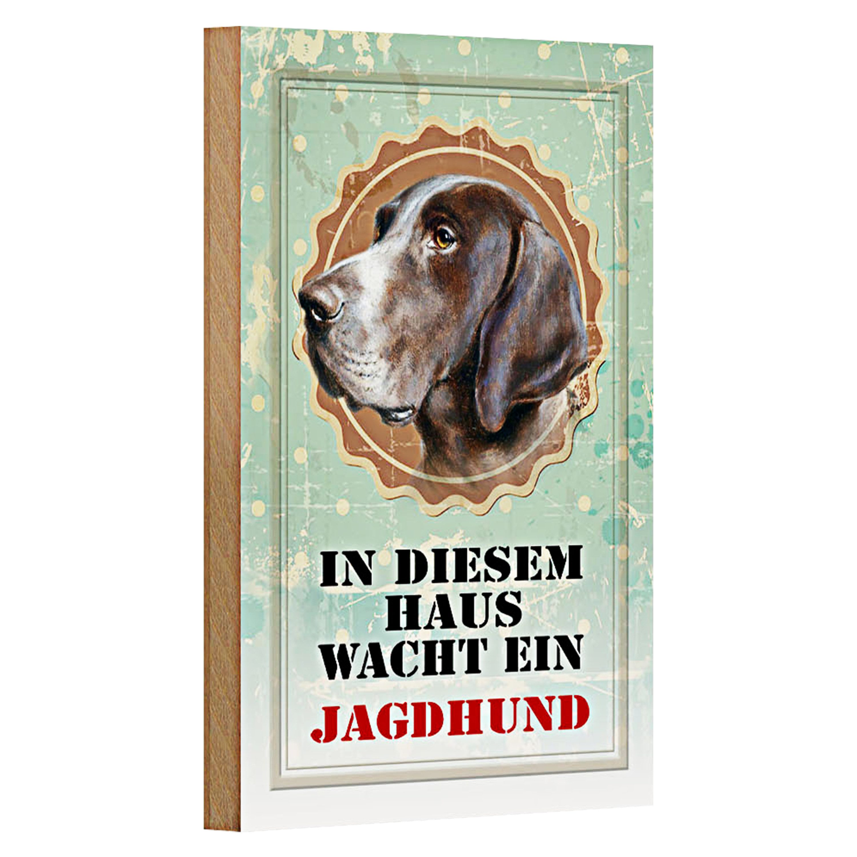 Roomando Holzbild Hund 12x18cm in diesem Haus wacht ein Jagdhund