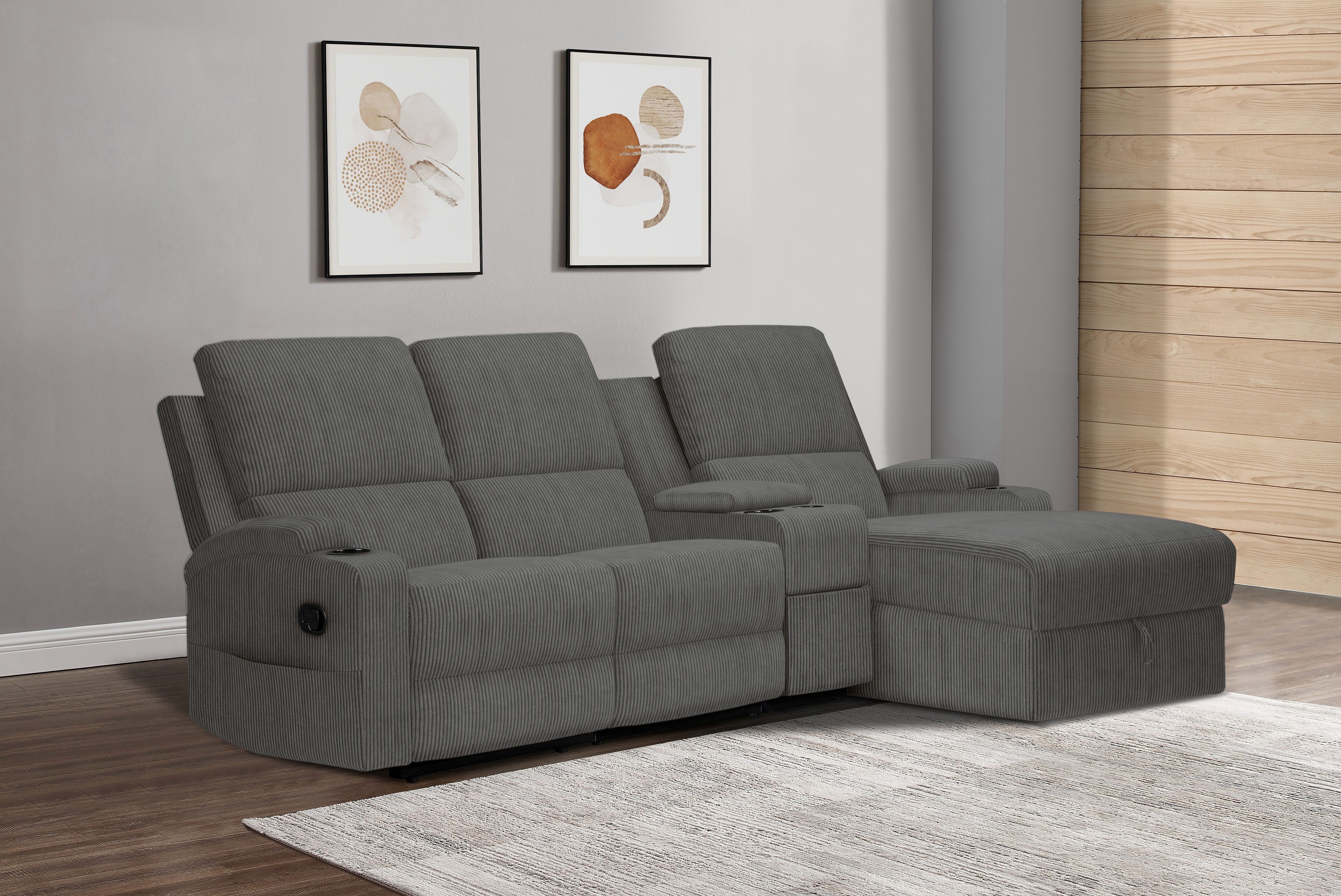 OTTO home Ecksofa NAPORI Cord, Multimediasofa, 3er Kinosessel XXL, L-Form, Kinosofa, manuelle o. elektr. Relaxfunktion, Staufach, Getränkehalter