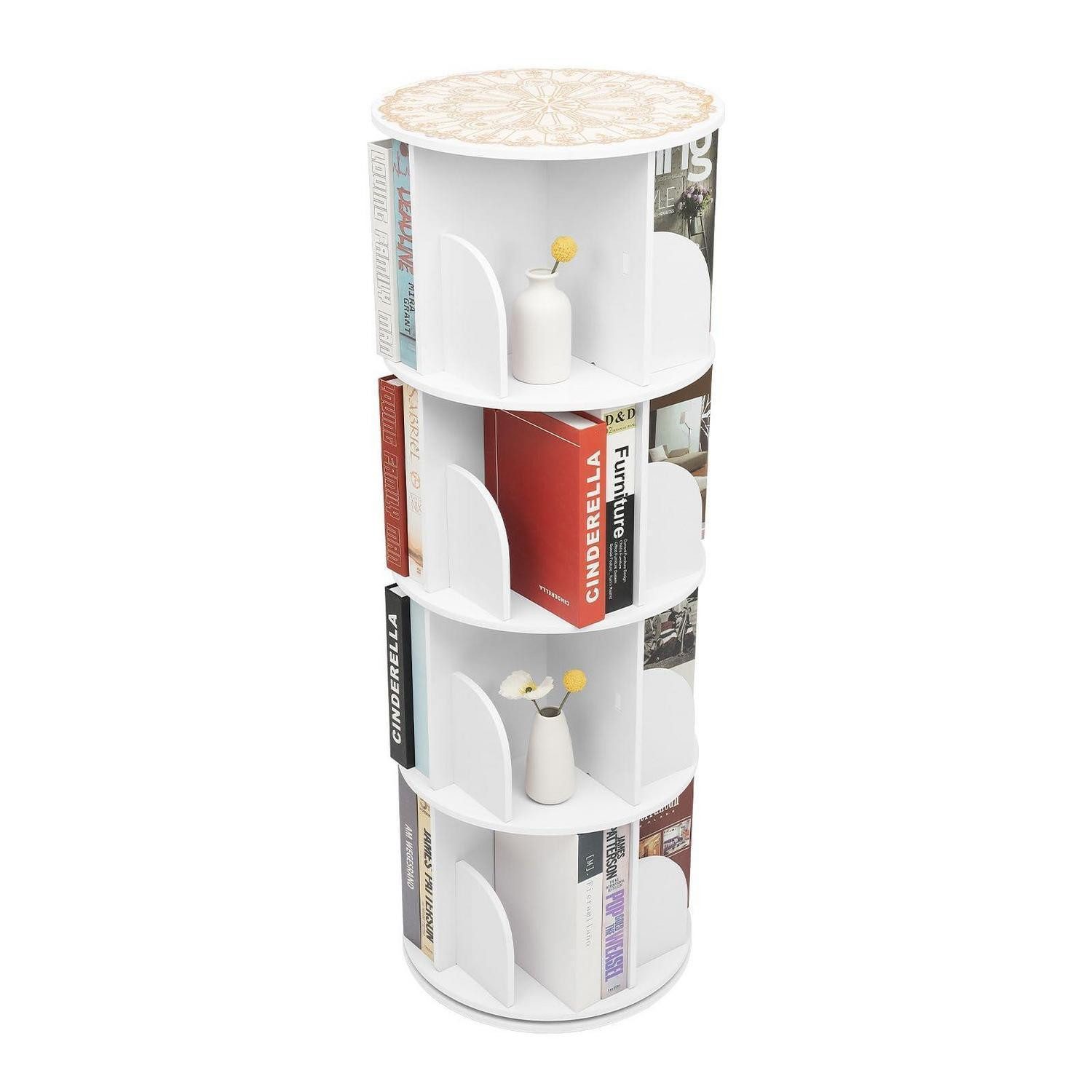 LuxusKollektion Bücherturm Drehbares Bücherregal 4-stöckig Weiß, 1-tlg.