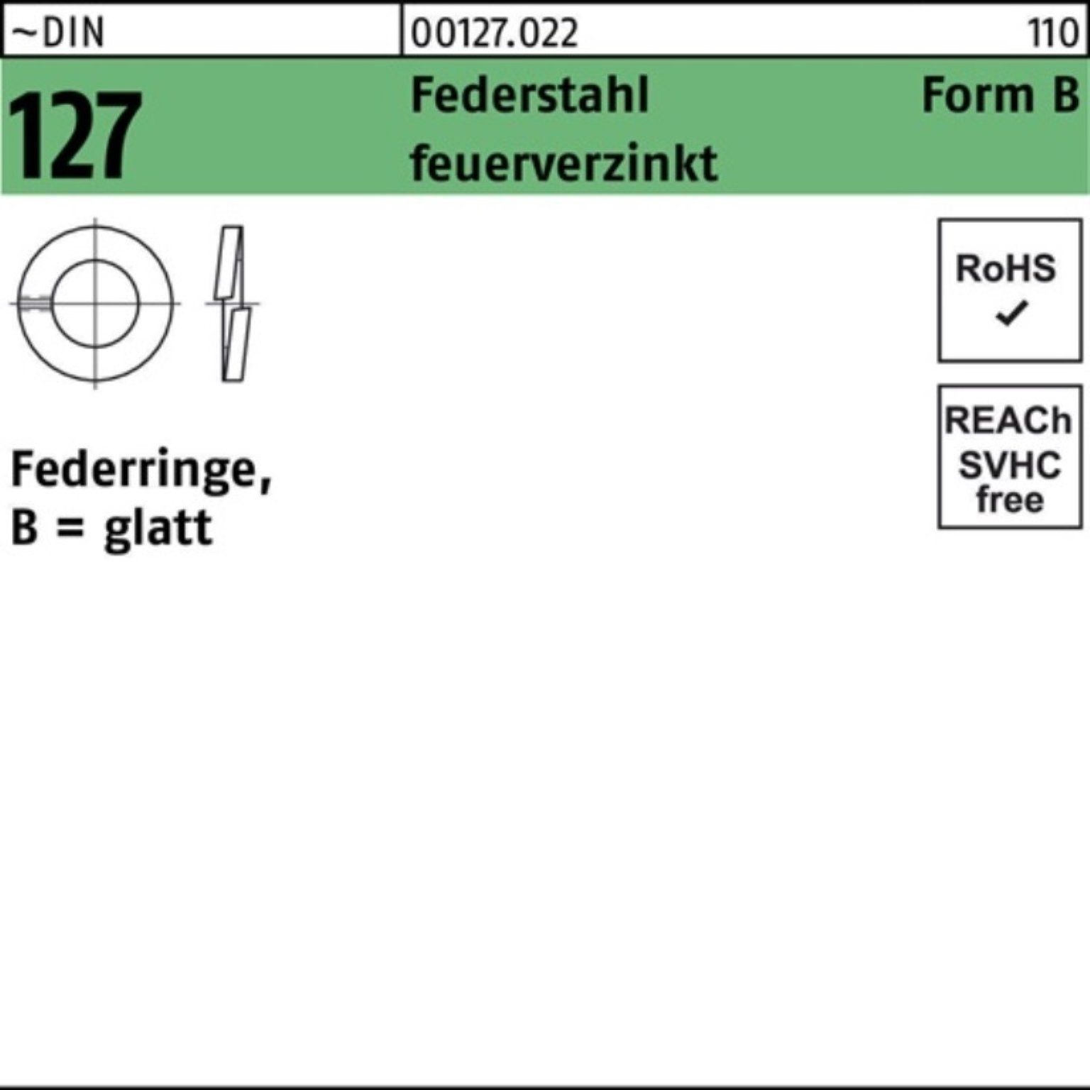 127 16 250 B 250er Federring Reyher ~DI Pack DIN Federring Stück Federstahl feuerverz.