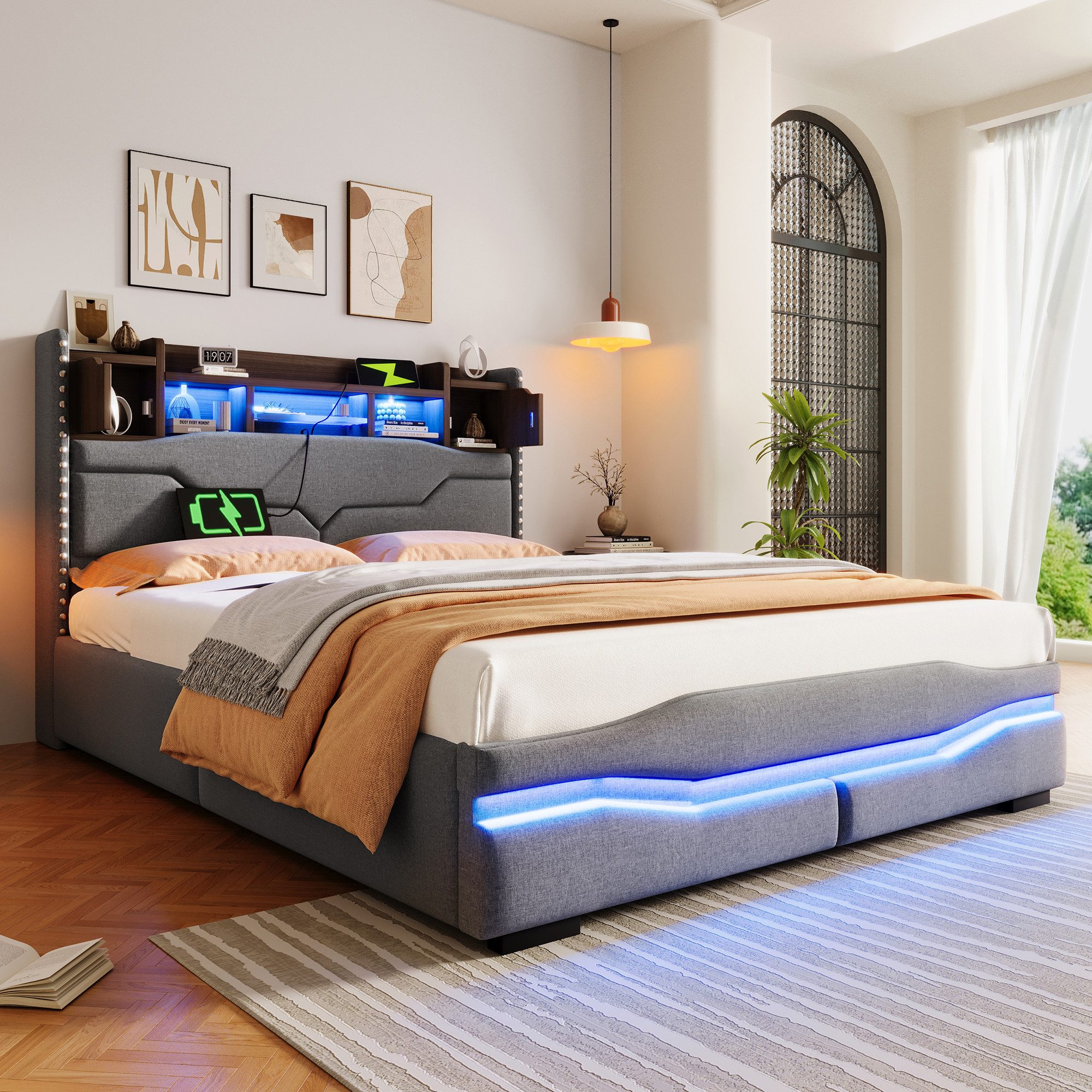 TavilaEcon Boxspringbett Polsterbett mit LED-Licht & Ladestation & Integrie günstig online kaufen