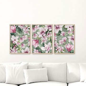 homestyle-accessoires Poster Bilder Bilderset Wandbilder MAGNOLIEN PINK ROSE 3er Set Print, Ohne Bilderrahmen