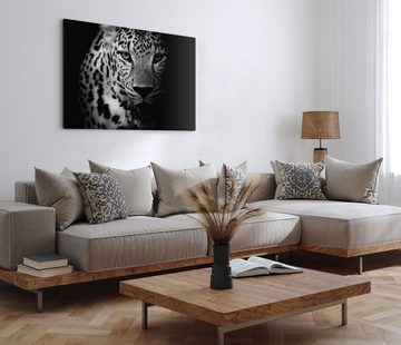 Sinus Art Leinwandbild 120x80cm Wandbild auf Leinwand Schwarz Weiß Tierfotografie Jaguar Raub, (1 St)