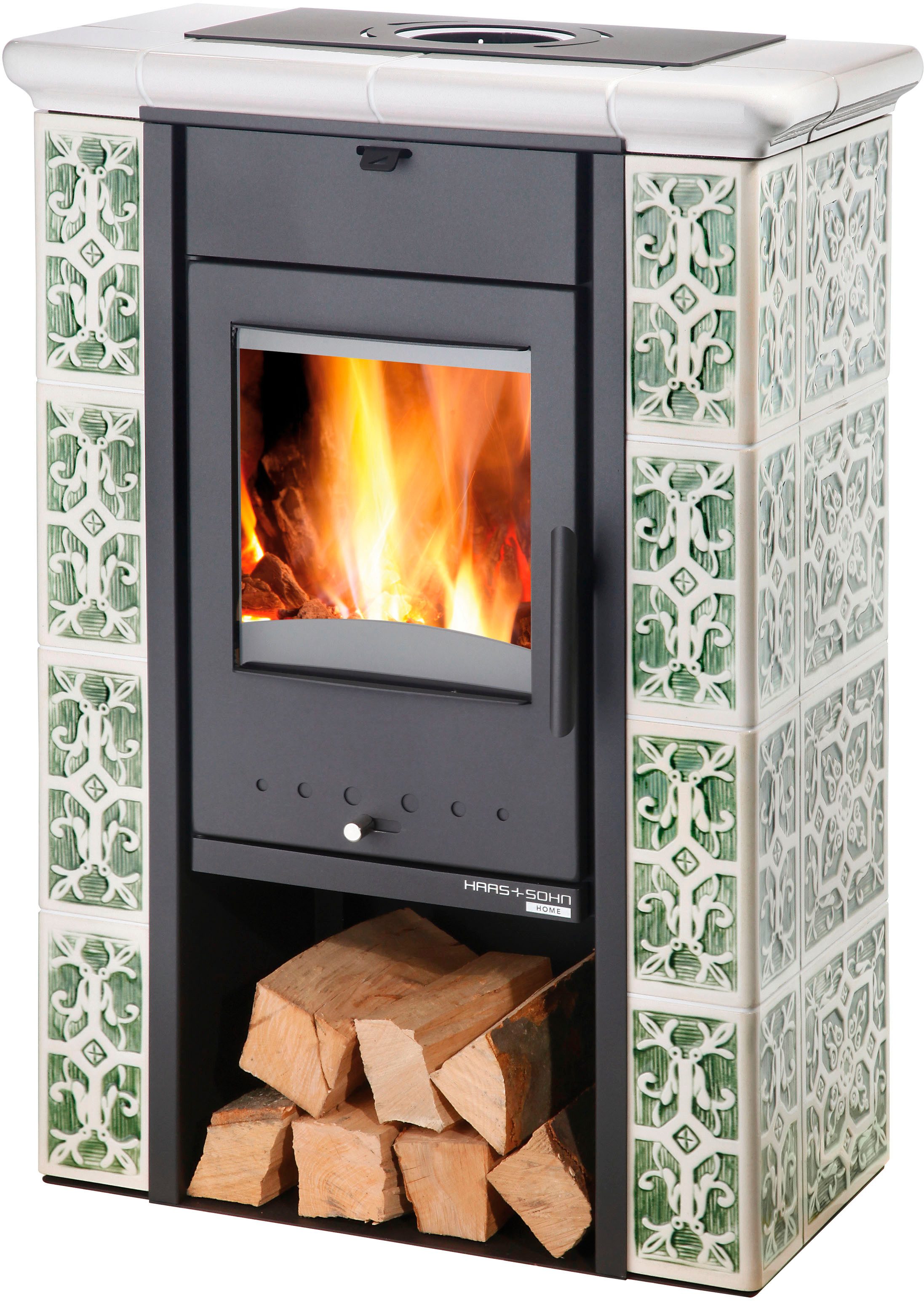 Haas + Sohn Kaminofen TIROL 343.15 C perl-schwarz/grün-weiß, Zeitbrand