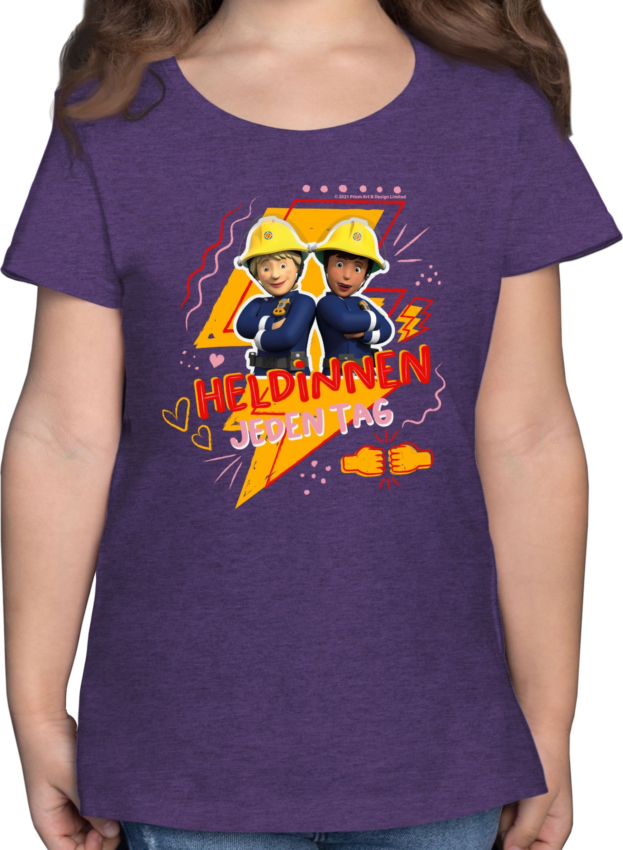 Shirtracer T-Shirt Heldinnen jeden Tag - Penny & Ellie Feuerwehrmann Sam Mädchen 1 Lila Meliert