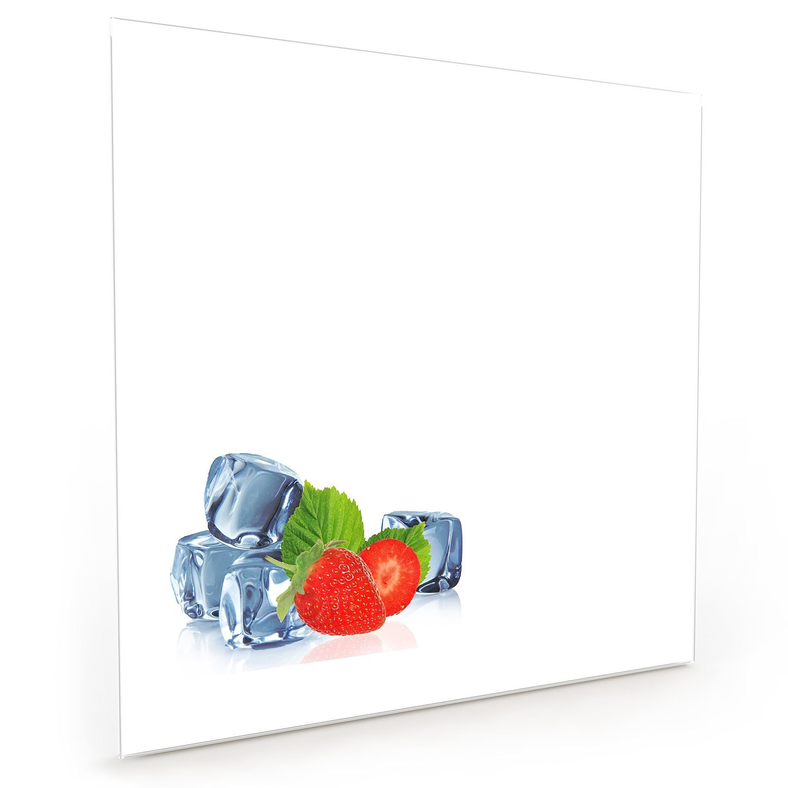 Spritzschutz Glas Primedeco Eiswürfel Erdbeeren Küchenrückwand und