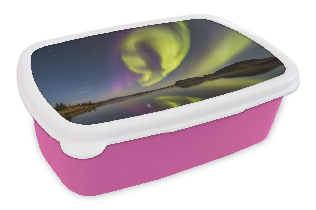 MuchoWow Lunchbox Nordlichter - Wasser rosa Kinder, Lila Erwachsene, Snackbox, - Brotbox Brotdose für Schweden (2-tlg), Kunststoff Kunststoff, Grün, - - Mädchen