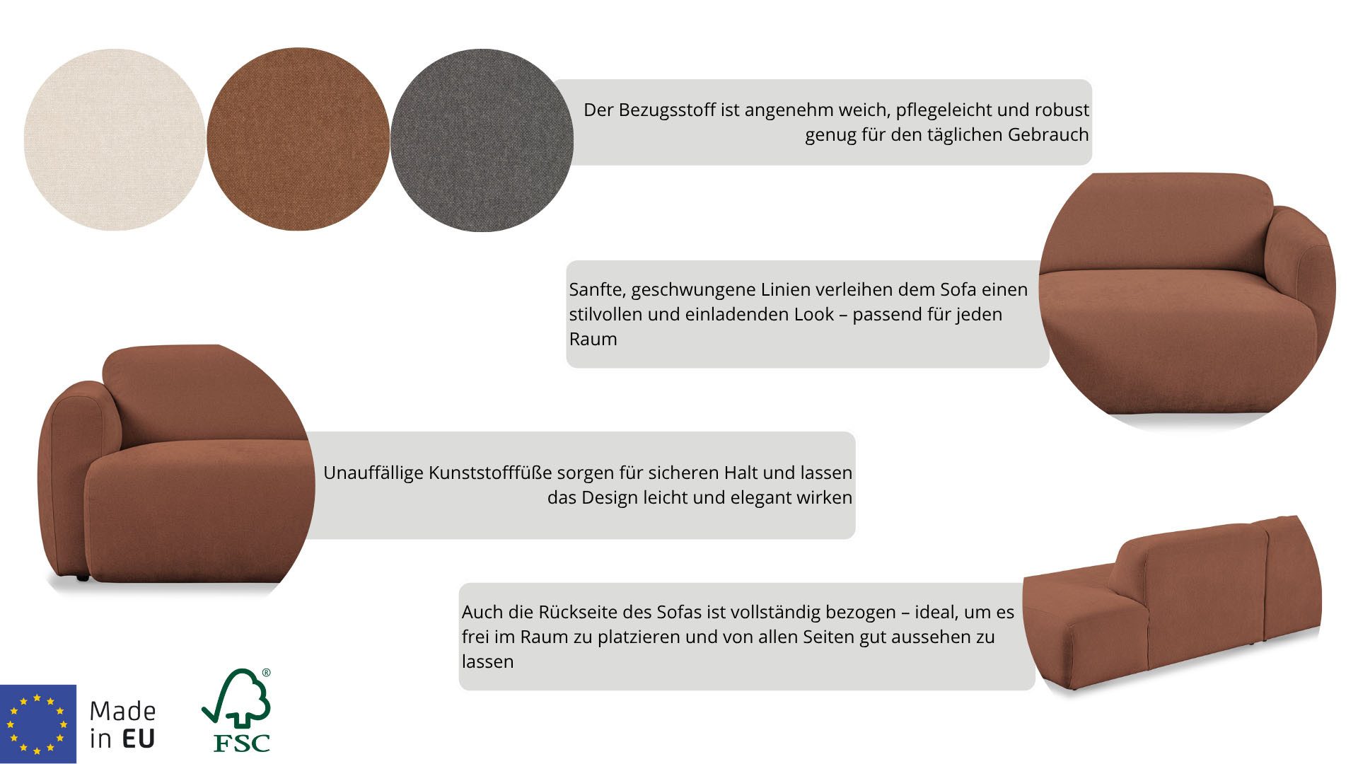 Home affaire 2-Sitzer Myrland Kompaktsofa, Breite 263 cm, Chenille, Easy Clean Stoff, mit Kaltschaum
