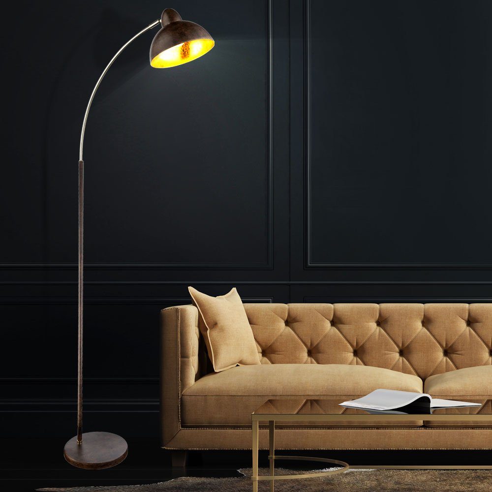 Globo LED Bogenlampe, Leuchtmittel nicht inklusive, Stehleuchte rostfarben Retro Wohnzimmerleuchte stehend gold Stehlampe | Bogenlampen