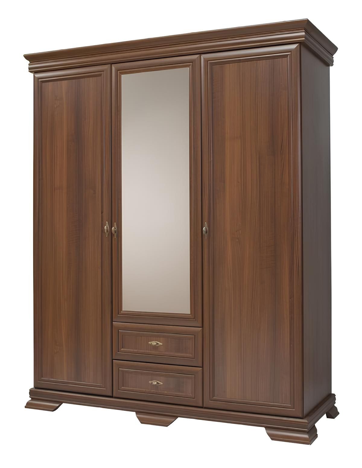 Xlmoebel Kleiderschrank XLMOEBEL Garderobenschrank in dunklem Holzton mit Schubladen Made in Europa