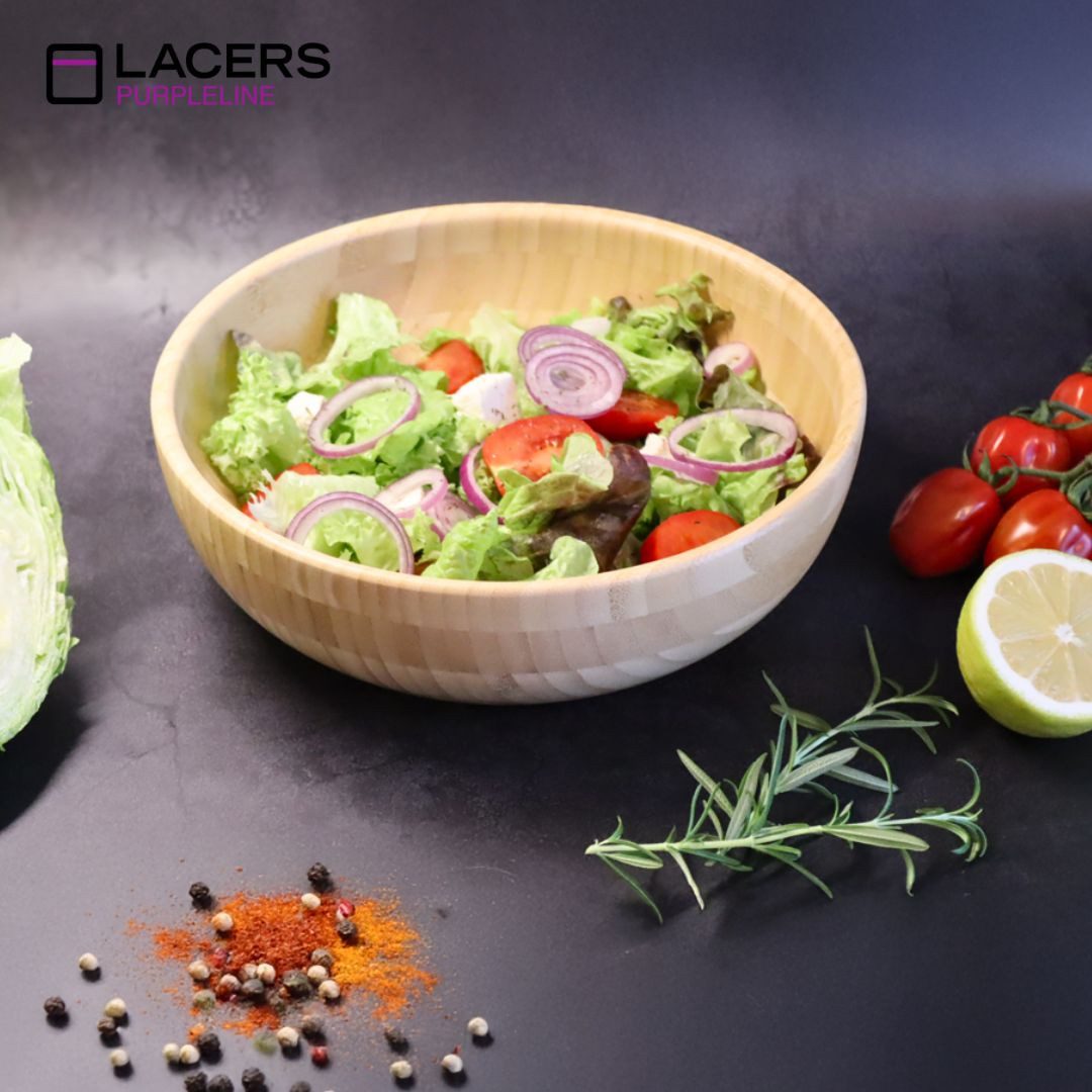 Lacers Schüssel Lacers PurpleLine Salatschüssel aus Bambus Ø 24 cm – Servierschale, Bambus, (Einzelartikel), 100 % Bambus, vielseitig, plastikfrei & nachhaltig