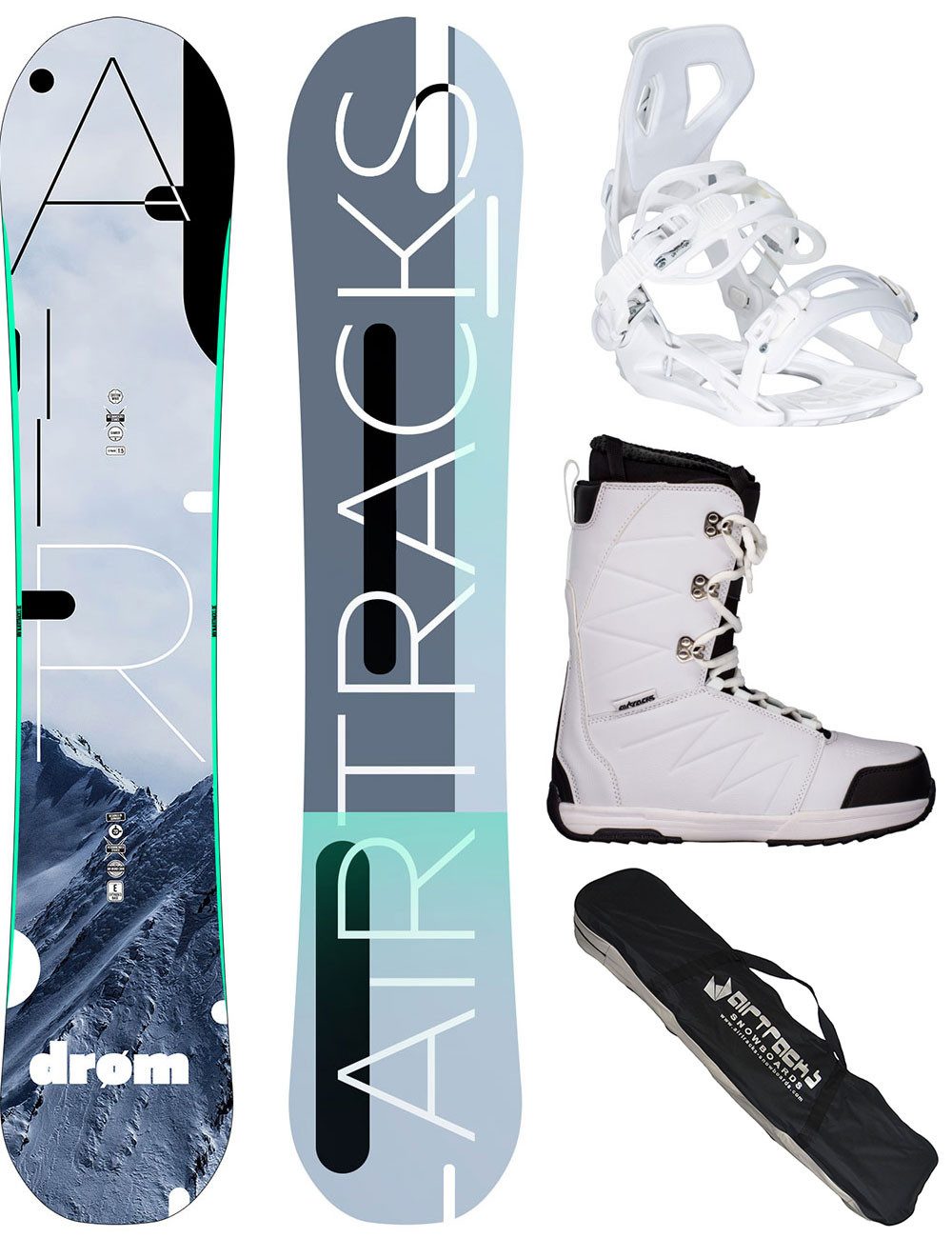 Airtracks Snowboard Damen Snowboard Komplett Set Drom Rocker »Mod. 25/26 (4er Pack, 4 St), Hybrid Rocker + Bindung Master W + Boots + Bag / 140 145 150 155 cm