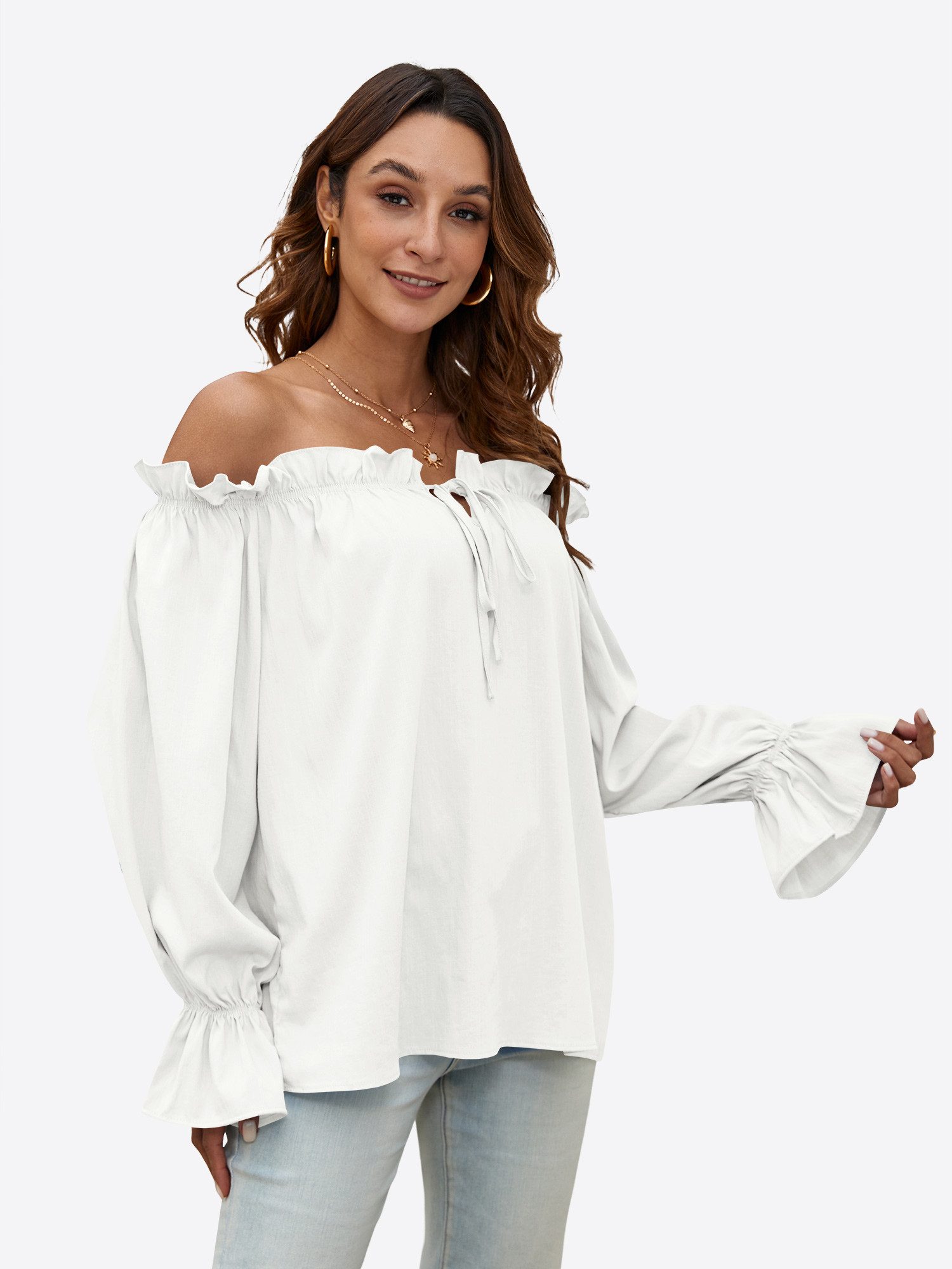 Imily Bela Langarmbluse Damen Schulterfreie Oberteile (Packung, 1-tlg., 1per-Pack) Einfarbig