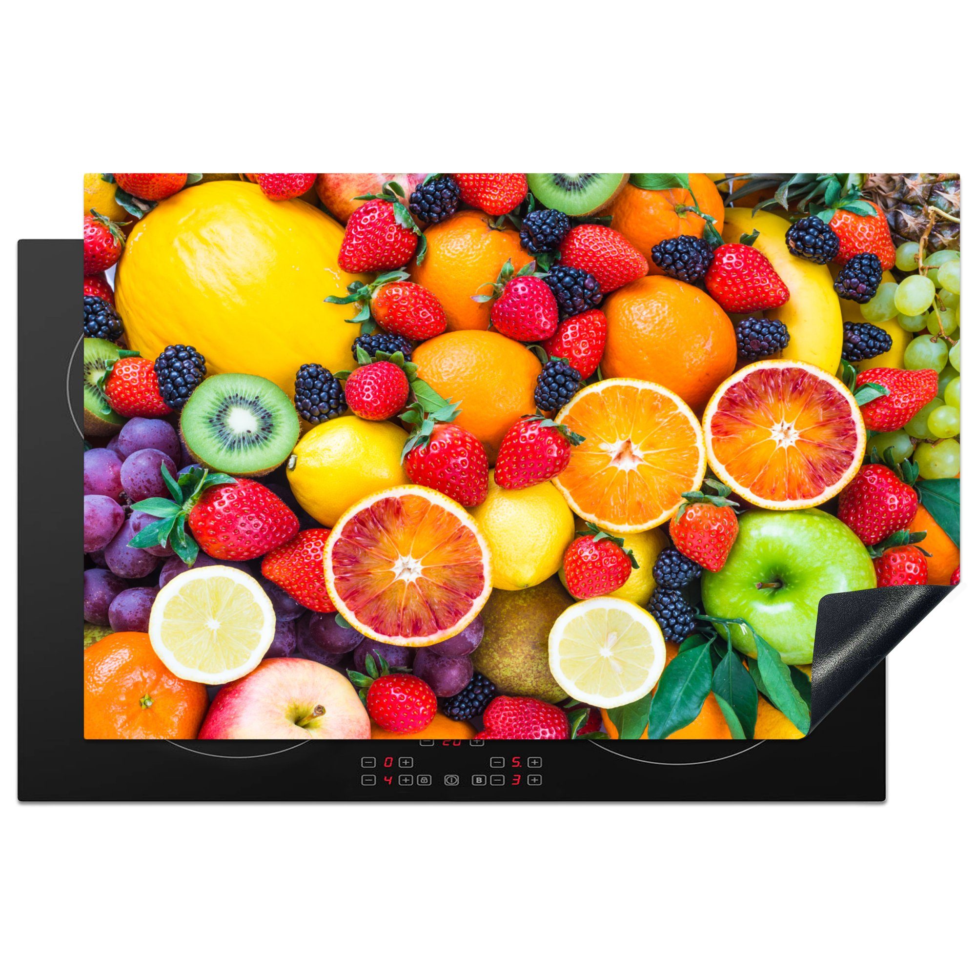 MuchoWow Herdblende-/Abdeckplatte Apfel - Weintrauben - Obst, Vinyl, (1 tlg), 81x52 cm, Induktionskochfeld Schutz für die küche, Ceranfeldabdeckung