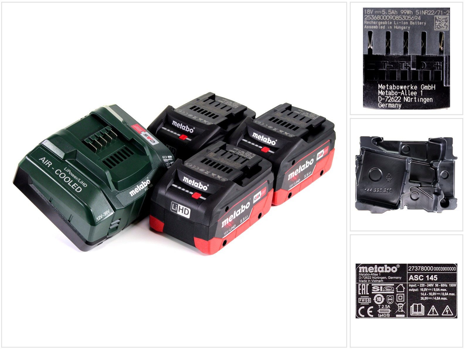 metabo Akku Basis Set 18V mit 3x Akku LiHD 5,5Ah + Ladegerät ASC 145 Akkupacks