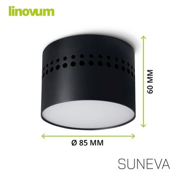 linovum LED Aufbaustrahler SUNEVA LED Aufbauspot schwarz rund indirektes Licht 230V warmweiß 8W, LED-Leuchtmittel fest verbaut