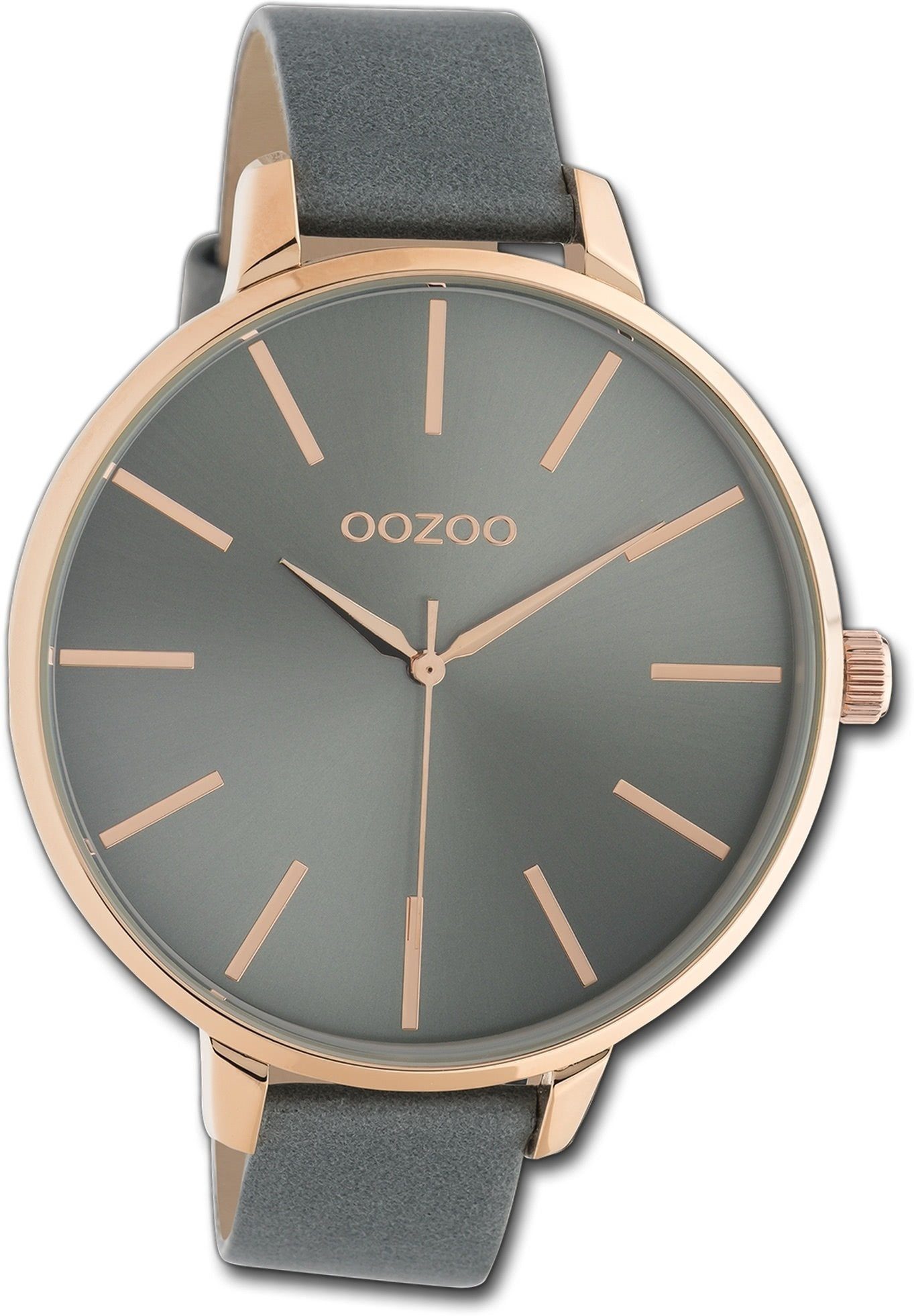 OOZOO Quarzuhr Oozoo Damen Timepieces 48mm) Lederarmband C10713, Gehäuse, Uhr (ca. groß rundes blaugrau, extra Damenuhr