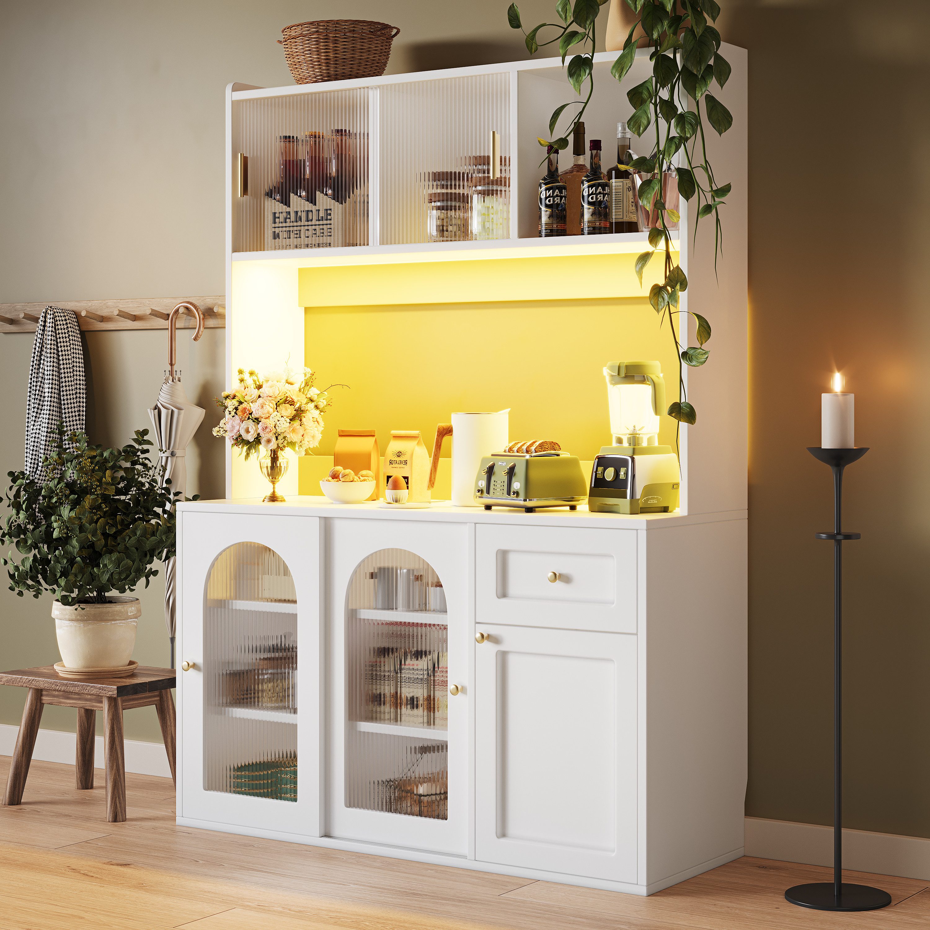MODFU Hochschrank Küchenschrank,Vitrinenschrank,Buffetschrank (Moderne Küch günstig online kaufen