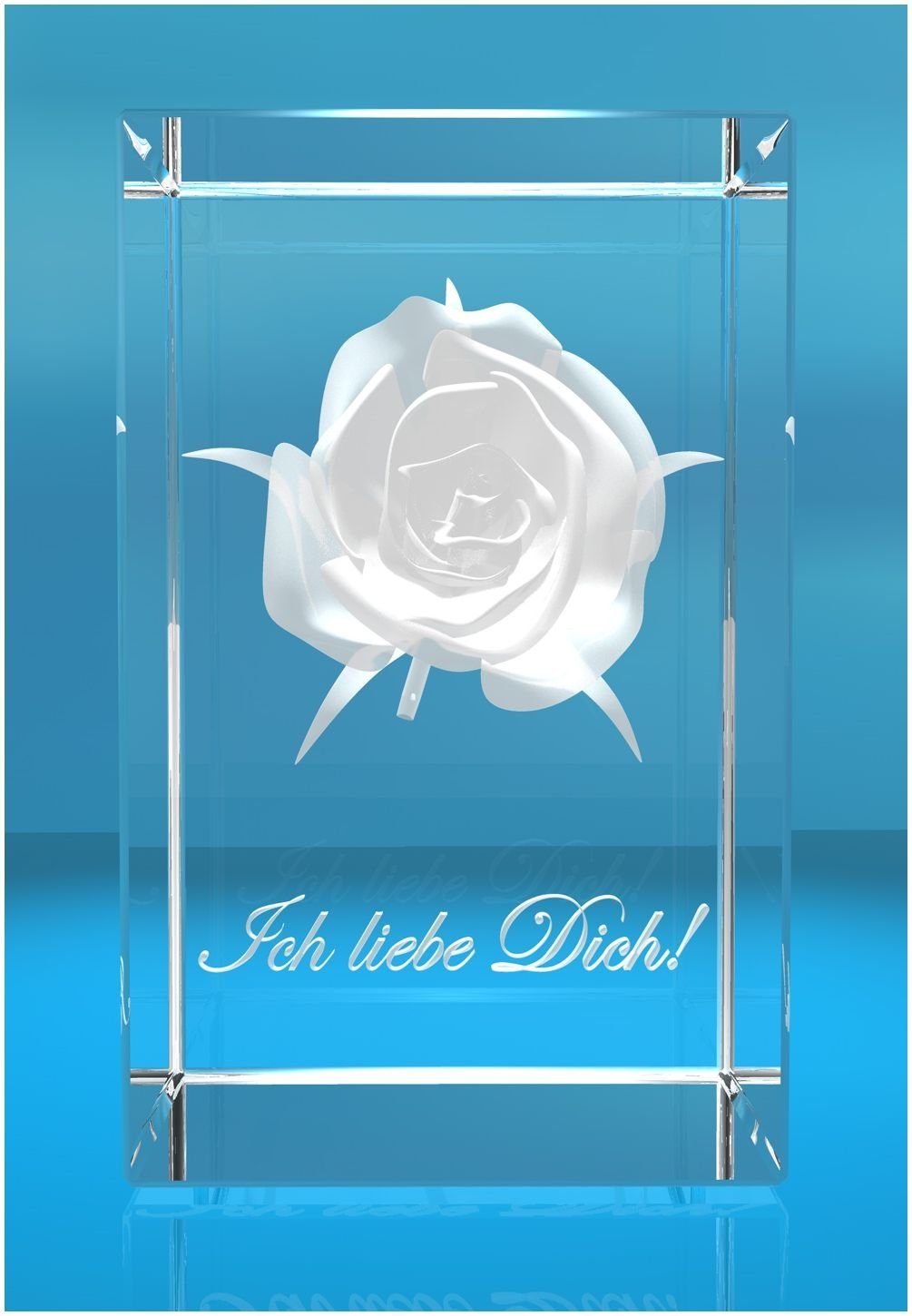 VIP-LASER Dekofigur 3D Glasquader I Rose I Text: Ich liebe Dich, Hochwertige Geschenkbox, Made in Germany, Familienbetrieb | Dekofiguren