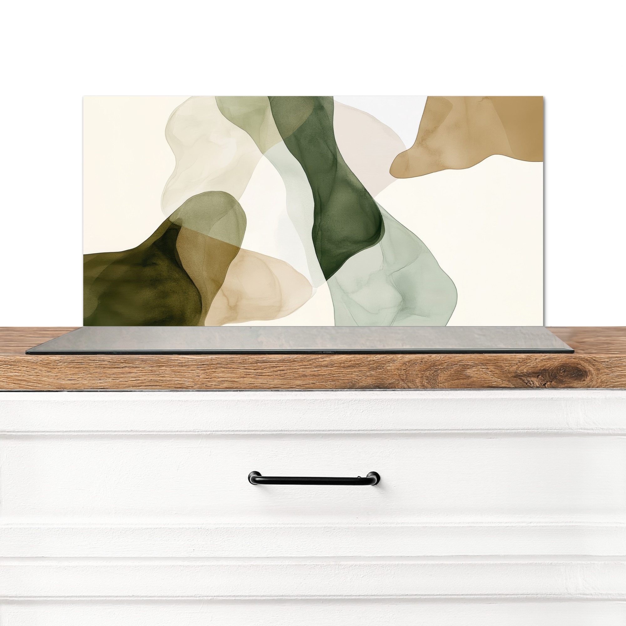 KitchenYeah Küchenrückwand Japandi - Abstrakt - Grün, (1-tlg), Spritzschutz Küchenrückwand, Wandschutz, 60x30 cm