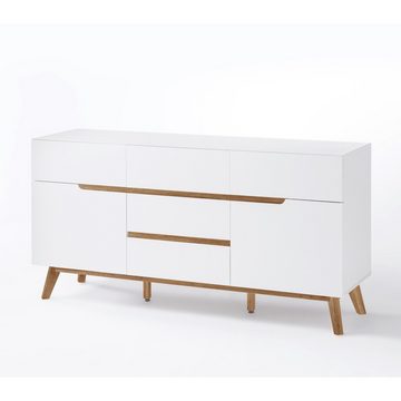 Lomadox Sideboard CERVERA-05, weiß matt lackiert furniertem Massivholz Asteiche geölt 145/76/40 cm