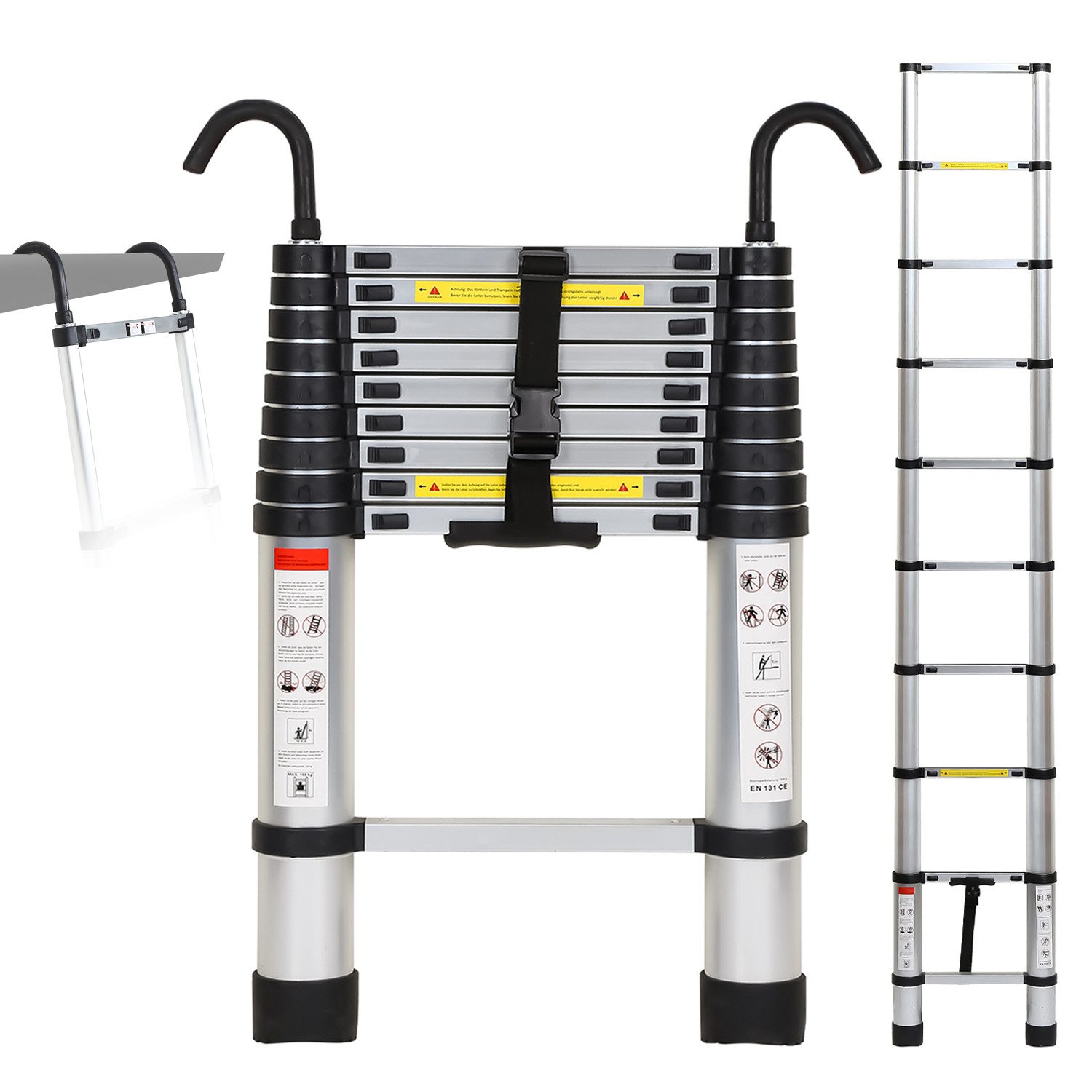 Clanmacy Teleskopleiter Teleskopleiter Alu 2.6m Ausziehleiter Anlegeleiter günstig online kaufen