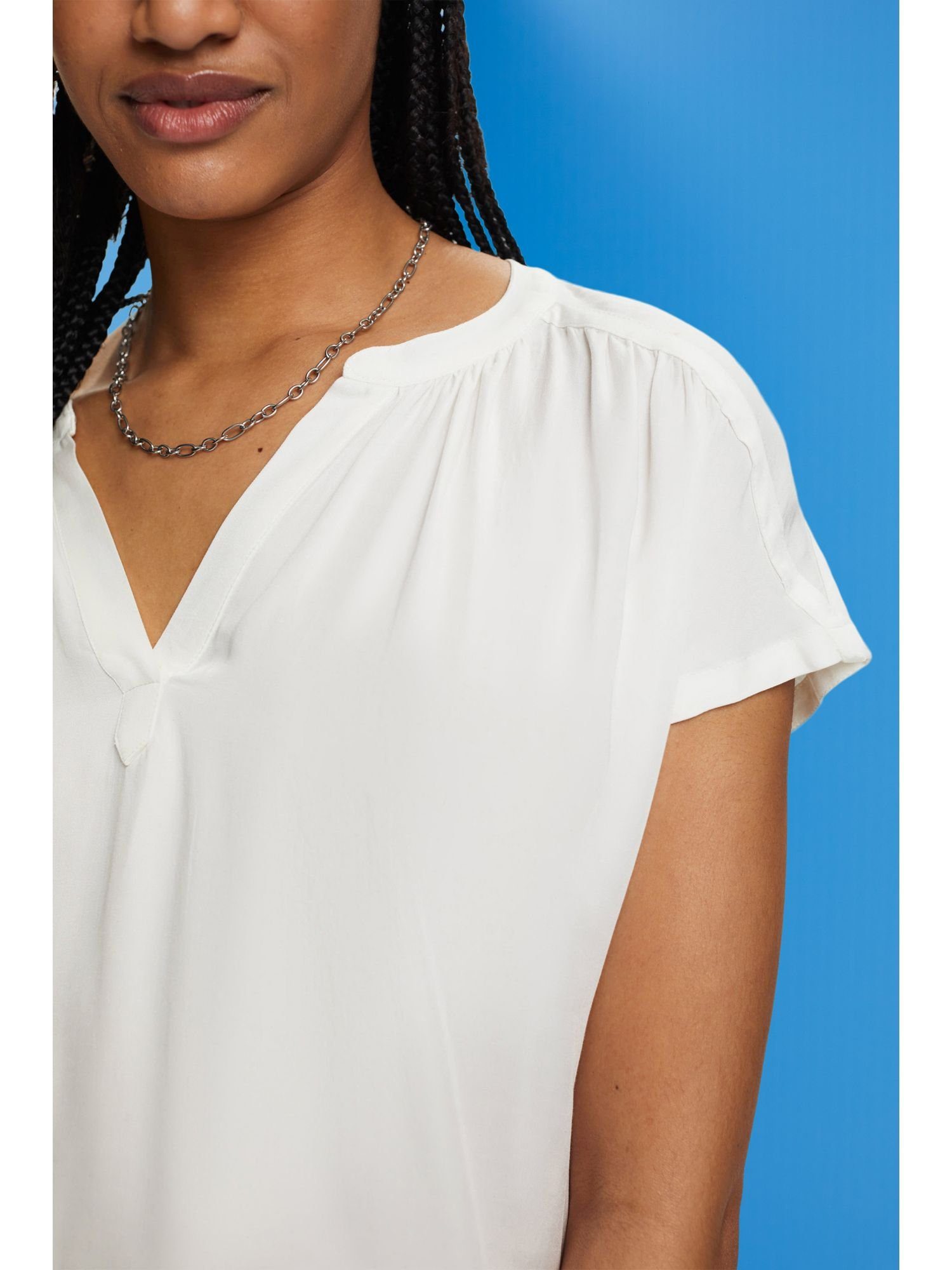 mit WHITE OFF Collection Esprit V-Neck, ECOVERO™ (1-tlg) LENZING™ Bluse T-Shirt