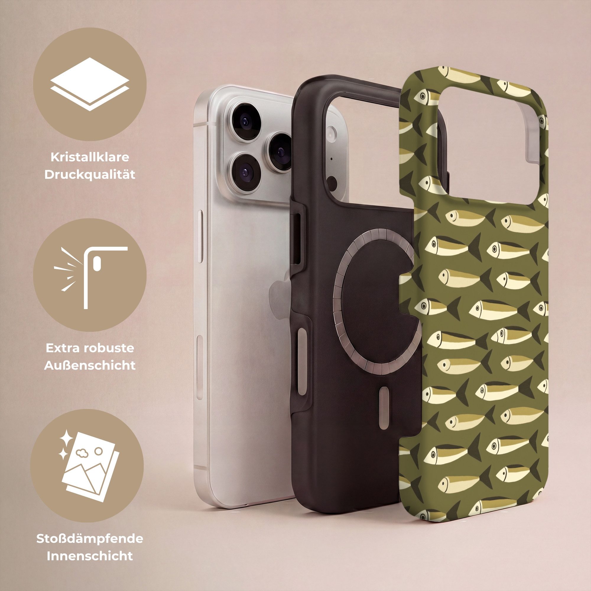 OnlyWow Handyhülle Magsafe für Apple iPhone 17 Pro Fisch - Muster - Grün, Handy Case, Hardcase, Stoßfest, Bumper Case
