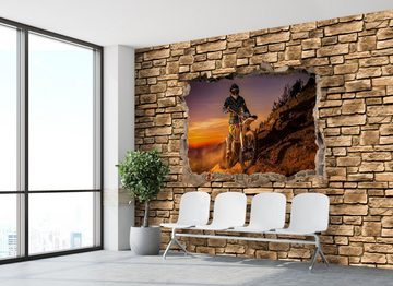 wandmotiv24 Fototapete 3D Extreme Biker- Steinmauer, glatt, Wandtapete, Motivtapete, matt, Vliestapete