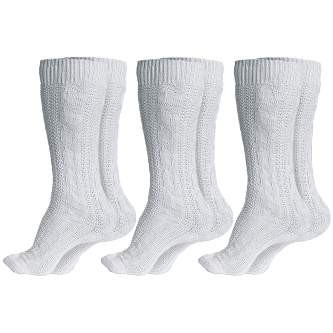 German Wear Trachtensocken GW200 Weiß Paar (3-Paar) Trachtensocken Trachtenstrümpfe Zopfmuster 40cm