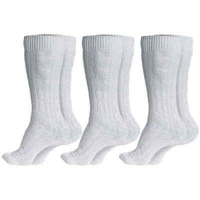 German Wear Trachtensocken GW200 Weiß Paar (3-Paar) Trachtensocken Trachtenstrümpfe Zopfmuster 40cm