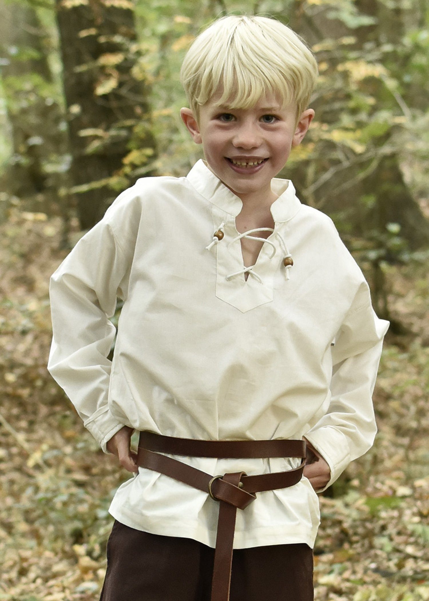 Battle Merchant Ritter-Kostüm Kinder Mittelalter-Hemd Colin, mit Schnürung, natur