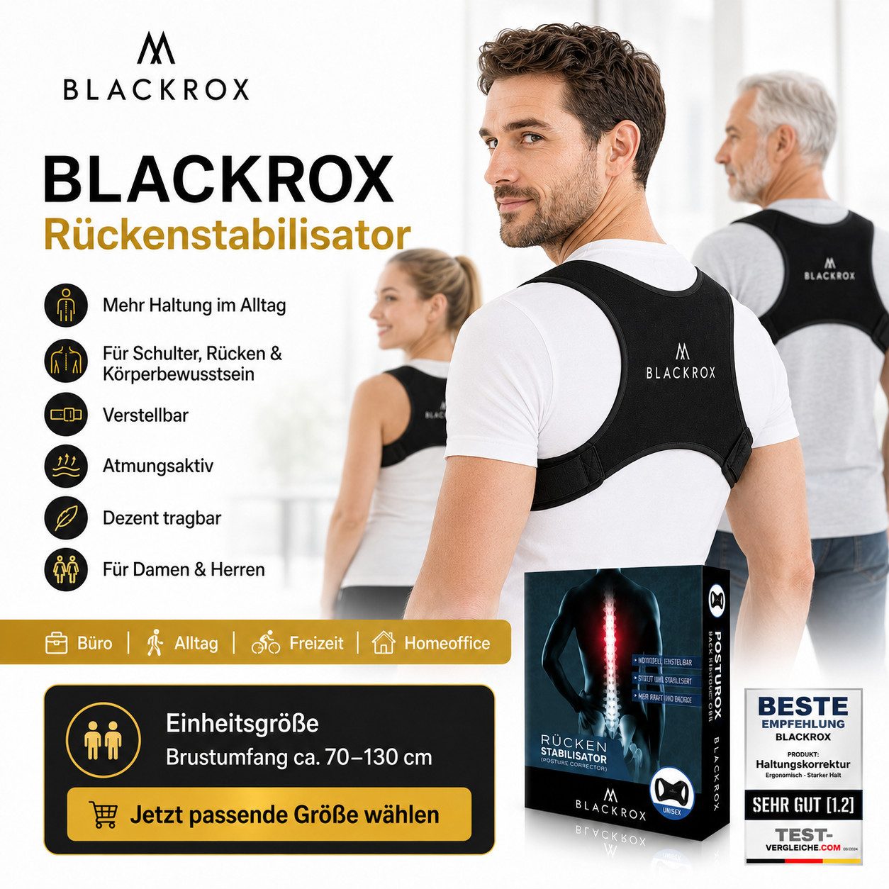 BLACKROX Rückenstabilisator [Vergleichsieger 2026], Damen & Herren, Rückenstütze
